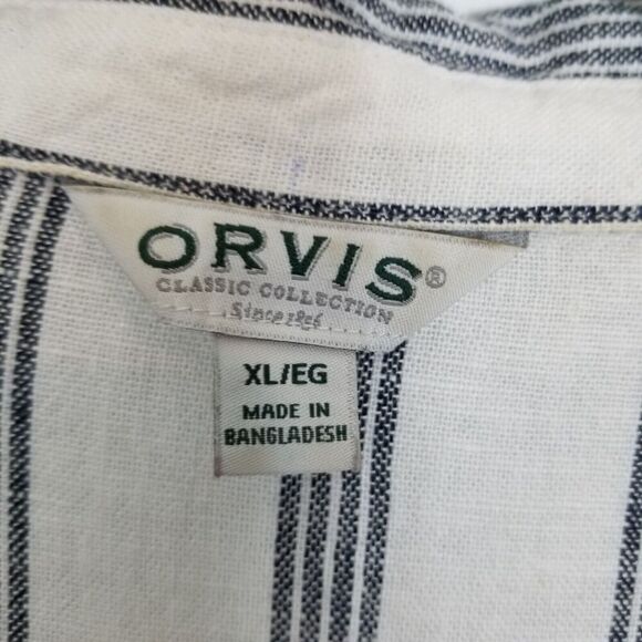Orvis Women's Long Sleeve Linen Blend Top Blouse Size XL Striped White Blue - Picture 5 of 7